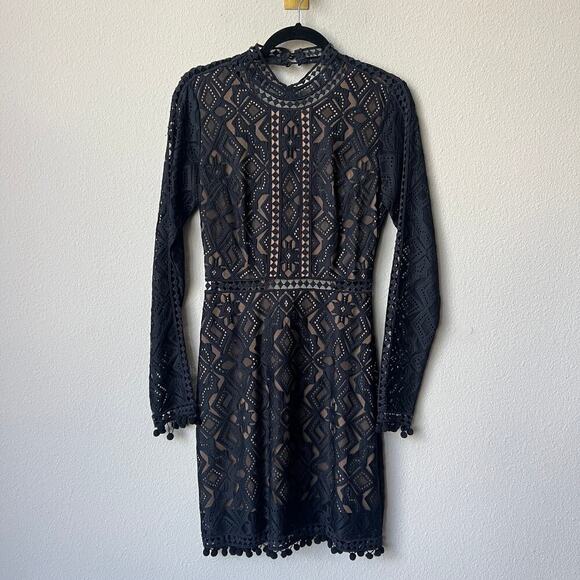 For Love & Lemons Florence Black Geometric Lace Mini Dress Size Medium - Picture 3 of 7
